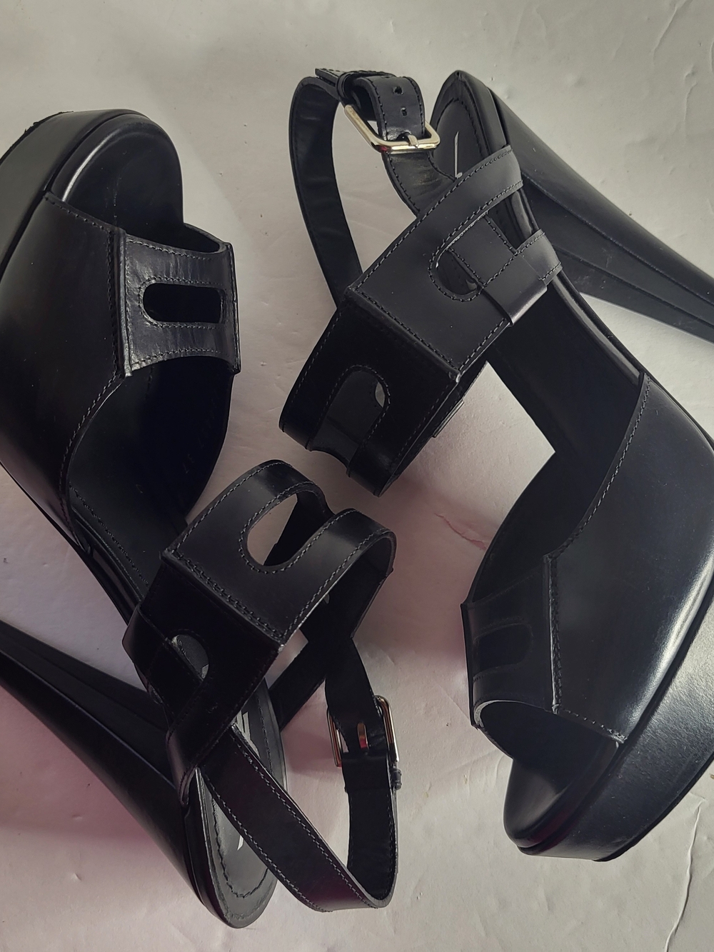 Yves Saint Laurent Black Platform Slingback Heels